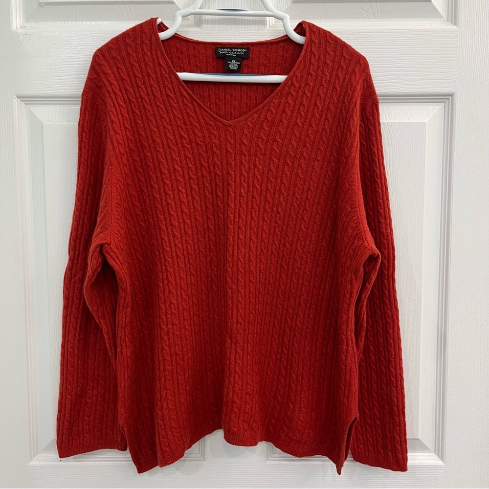 Daniel Bishop Cashmere Rust Orange Women's Plus Cable Knit Sweater Top Shirt